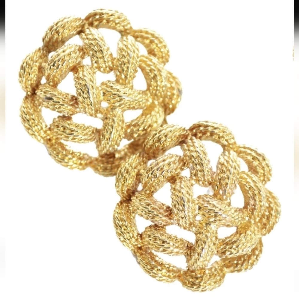 MONET GOLD TONE PIERCED BRAIDED VINTAGE EARRINGS